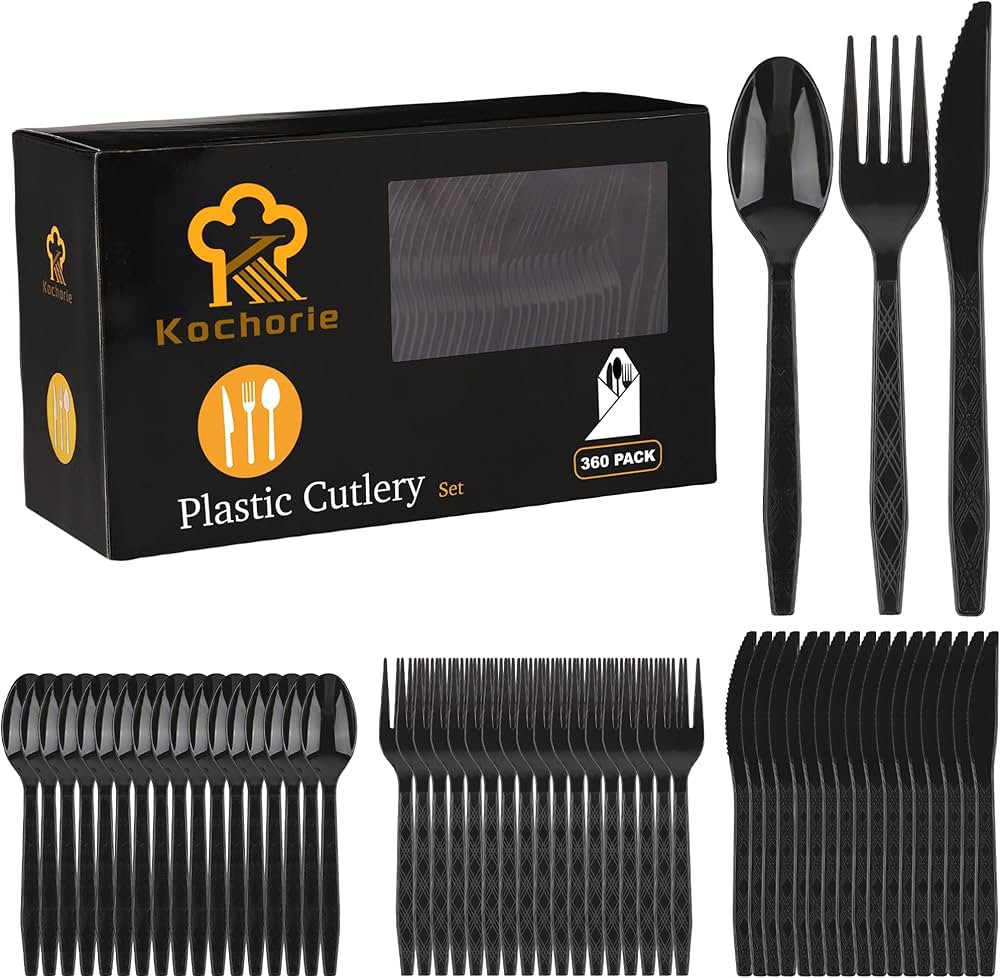 360 Pieces Black Plastic Cutlery Set Disposable Plastic Utensils Heavy Duty Flatware Set Includes... | Amazon (US)