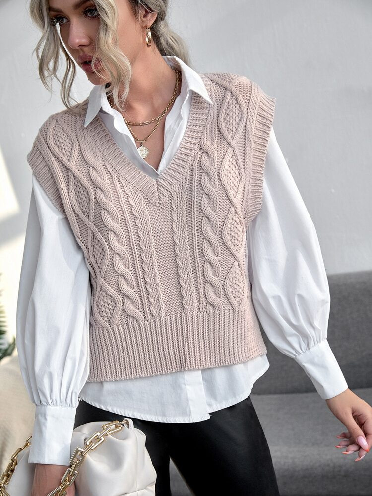Cable Knit Sweater Vest Without Blouse | SHEIN