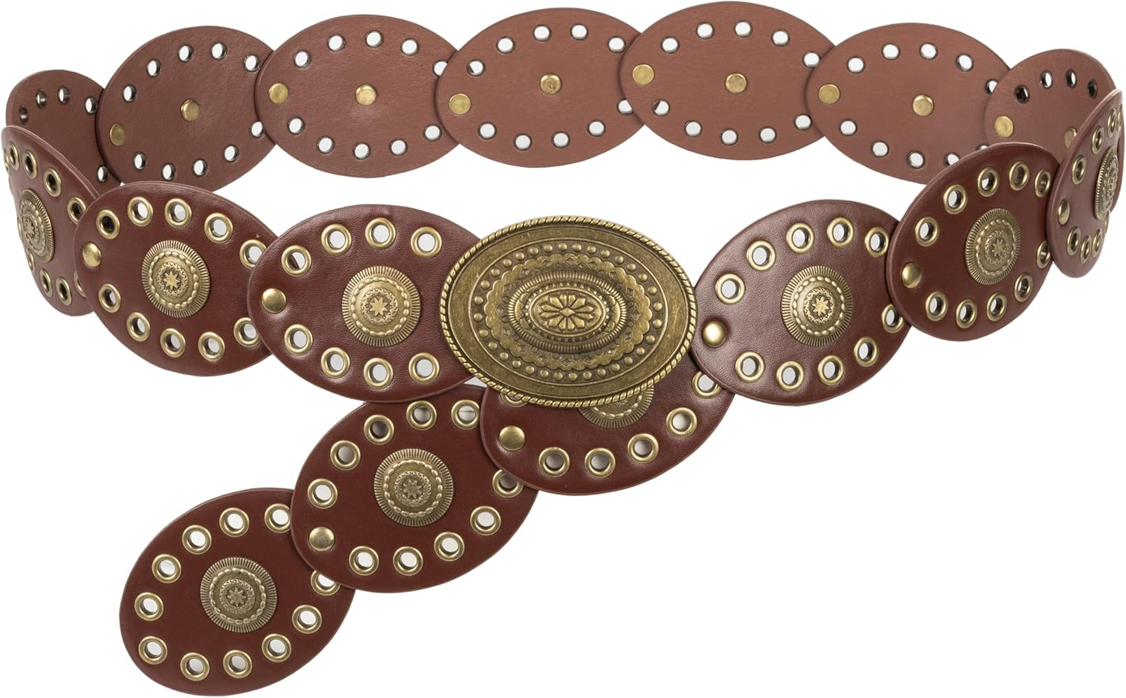 Wide Disc Belt for Women - PU Leather Hollow Out Round Belts Vintage Western Cowboy Cowgirl Waist... | Amazon (US)