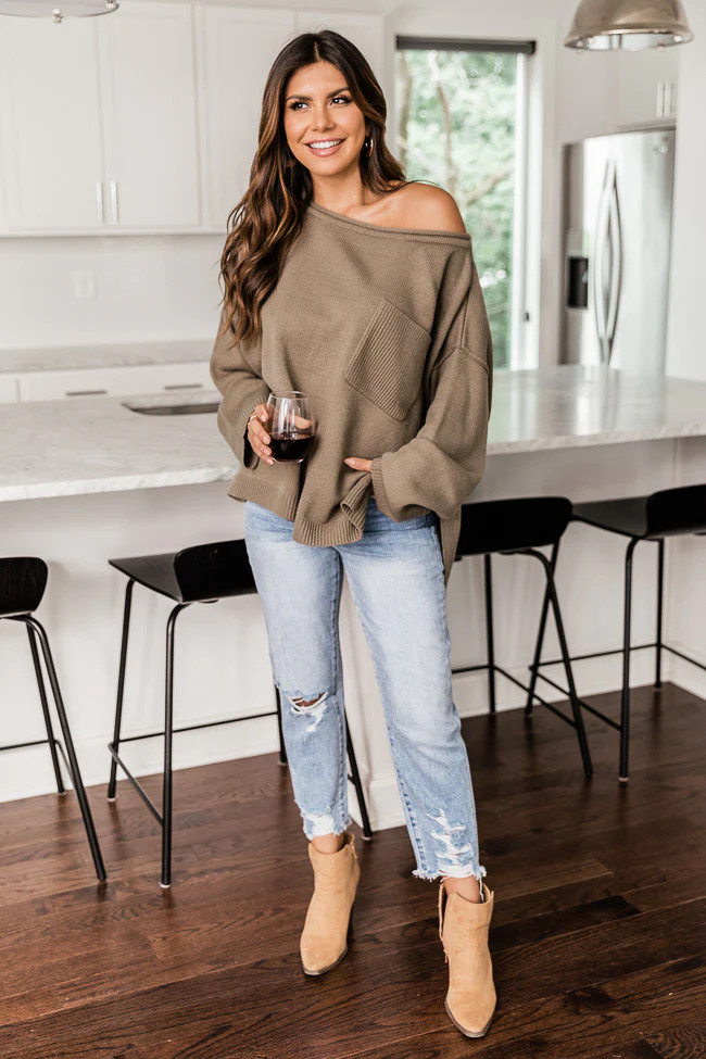 Cozy Up Olive Pocket Sweater FINAL SALE | The Pink Lily Boutique