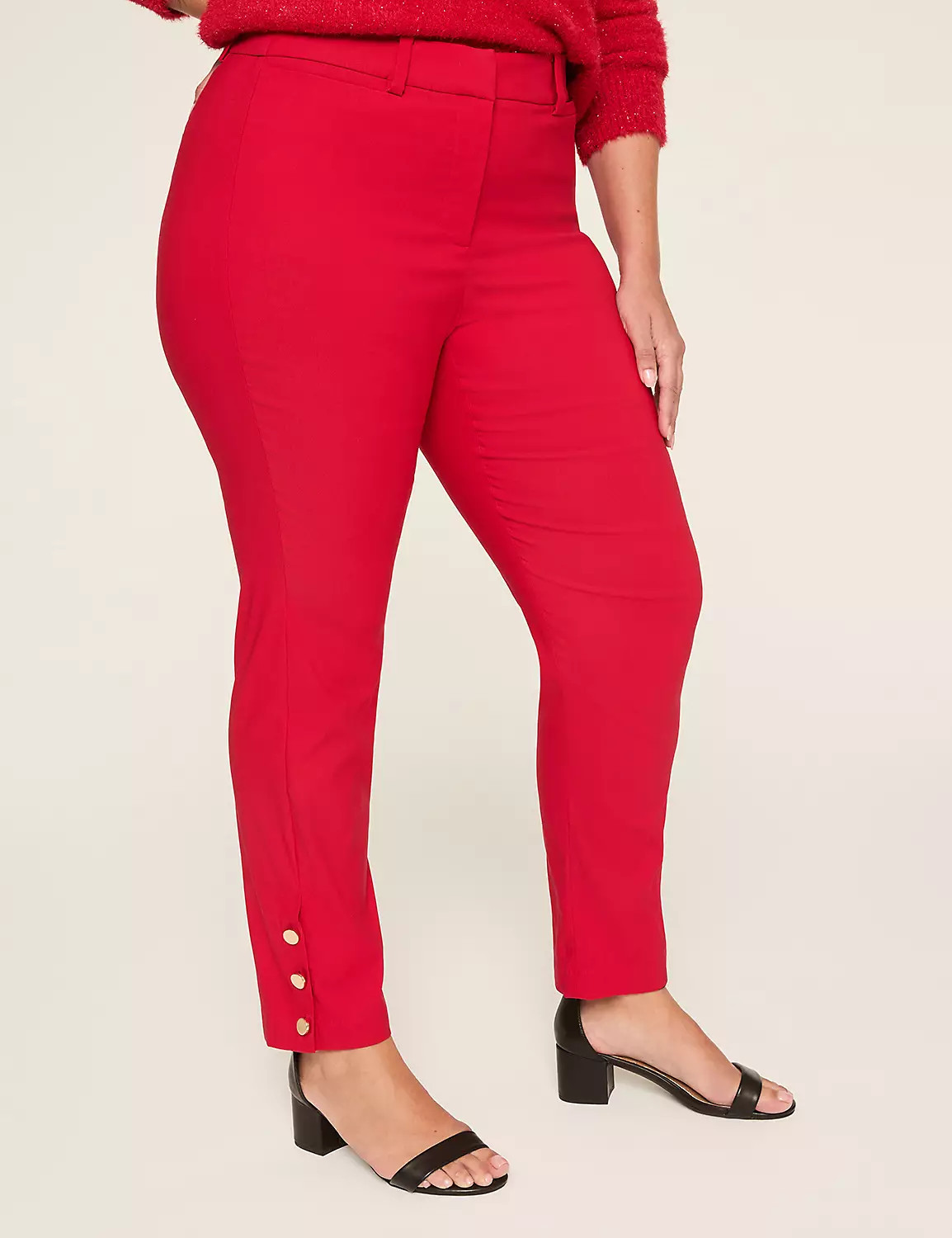 4-Season Button-Detail Red Slim Ankle Pant | Lane Bryant (US)