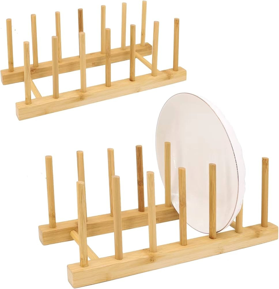 2-Piece Vertical Wooden Plate Rack, Dish Rack, Pot lid Rack, Kitchen Storage Rack Such as Cups, B... | Amazon (US)