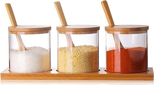 FANTESTICRYAN 3 PCS Stylish Simple Condiment Canisters Pots Set, Decorative Storage Seasoning Gla... | Amazon (US)