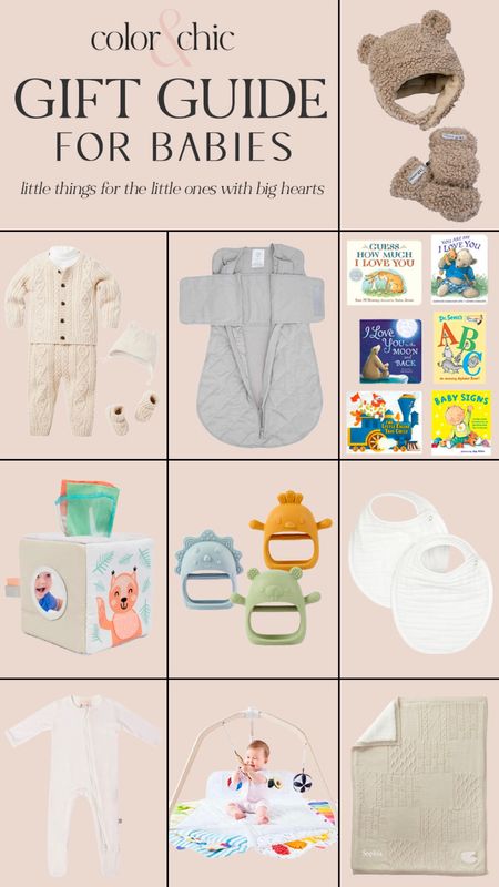 Gift Guide for babies! From the cutest hat and mitten Sherpa set to keep them warm, heirloom cable knit outfits, to weighted swaddles that saved us, teething toys, the best footies, lovevery play gym, blanket, baby toys and more. 

#LTKfamily #LTKGiftGuide #LTKbaby