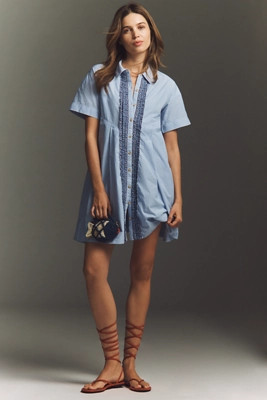 Maeve Cotton Ruffle Mini Swing Dress | Anthropologie (US)