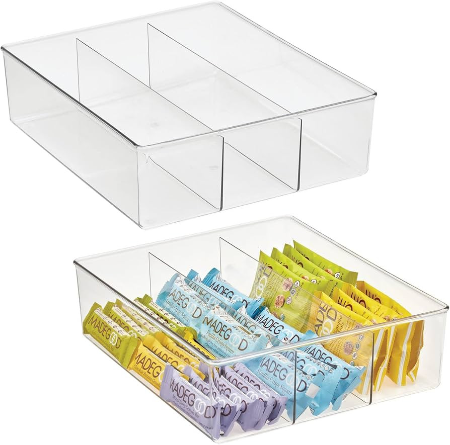 mDesign Plastic Divided 3 Compartments Kitchen Cabinet Drawer Organizer and Storage Tray, Pantry ... | Amazon (US)