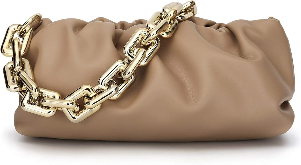 Chunk Chain Dumpling Bag Cloud Clutch Purse for Women with Ruched Detail | Amazon (US)