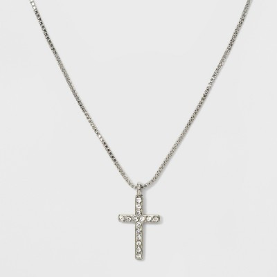 Short Delicate Acrylic Stones Cross Pendant Necklace - Wild Fable™ Shiny Silver | Target