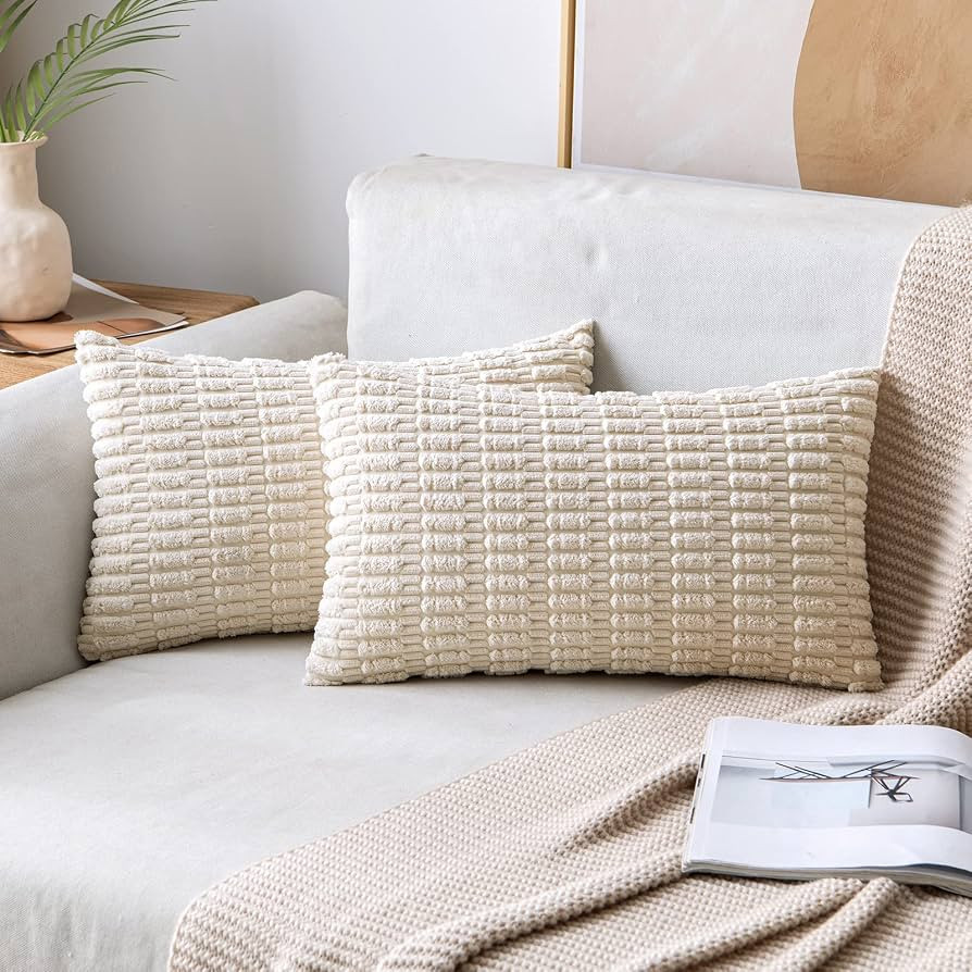 MIULEE Pack of 2 Corduroy Throw Pillow Covers Soft Decorative Boho Striped Cushion Covers Farmhou... | Amazon (CA)