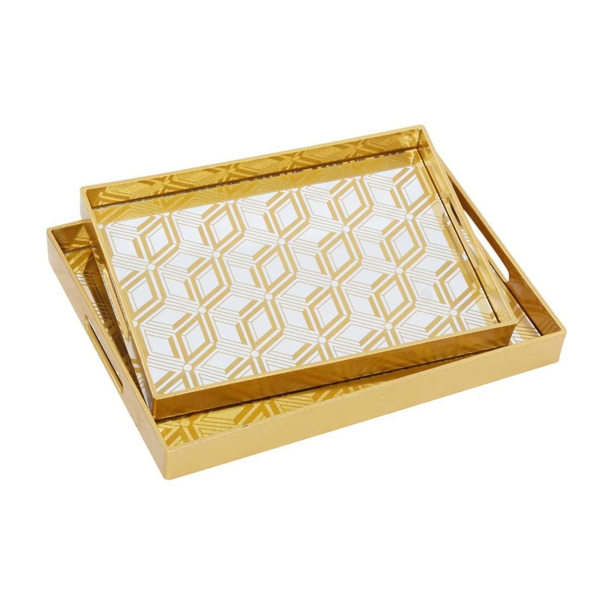 Set of 2 Plastic Geometric Mirrored Tray Gold – CosmoLiving by Cosmopolitan: Nesting, Decorativ... | Target