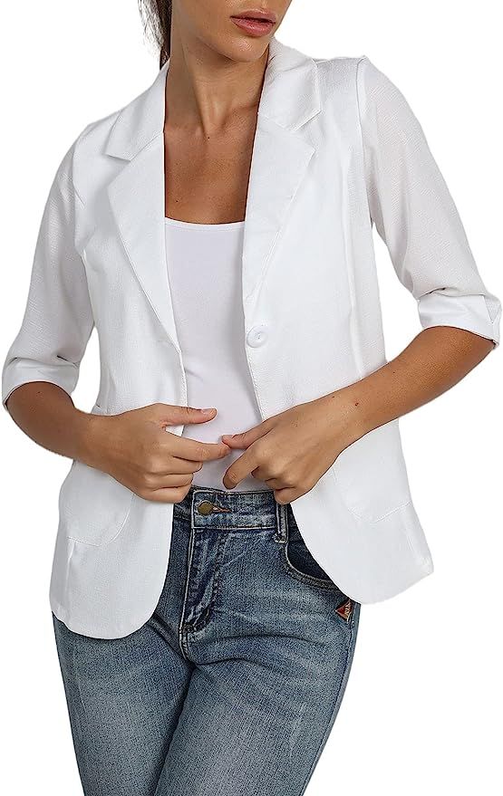 YYV Womens Casual Blazers 3/4 Sleeve Lightweight Work Office Blazer Jacket | Amazon (US)