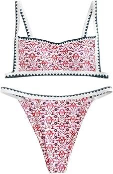 ZAFUL Women's Bohemian Swimsuit Strappy Tie Side Bikini Set Triangle Cheeky String Brazilian Swim... | Amazon (US)