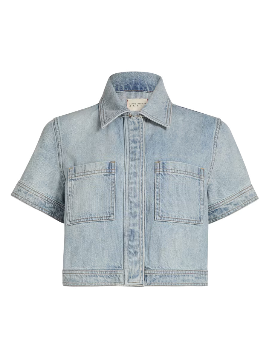 Alice + Olivia Tesha Denim Crop Shirt | Saks Fifth Avenue | Saks Fifth Avenue