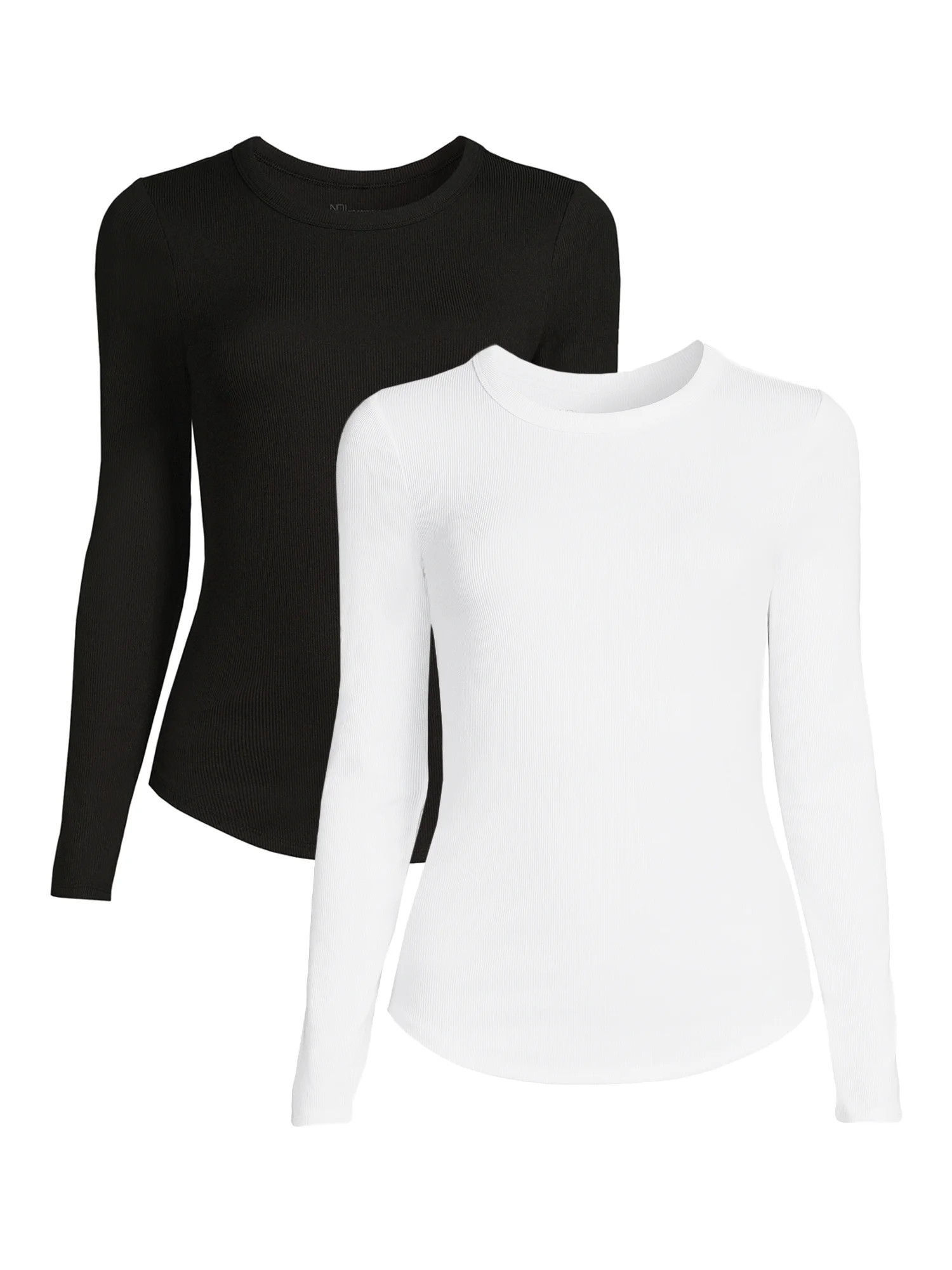 No Boundaries Women's Juniors Crewneck Ribbed T-Shirt with Long Sleeves, 2-Pack | Walmart (US)