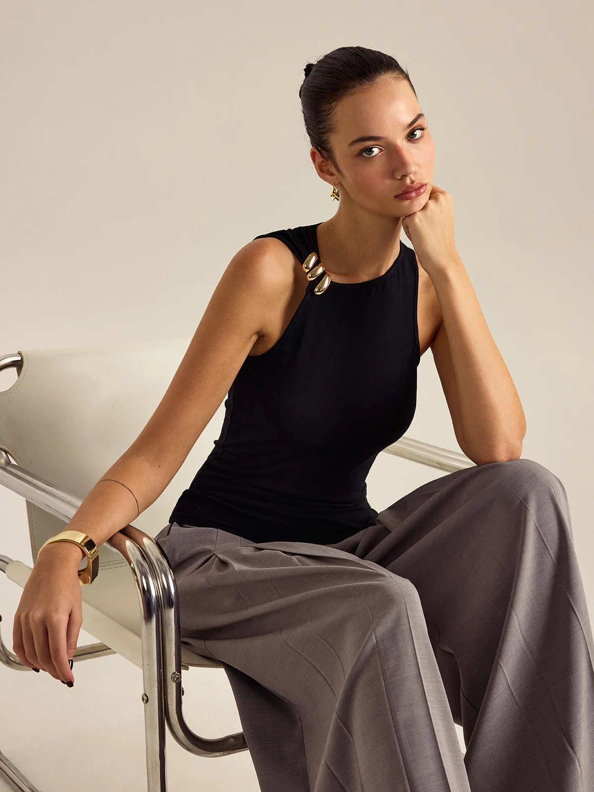 Metal Decor Sleeveless Top | Commense