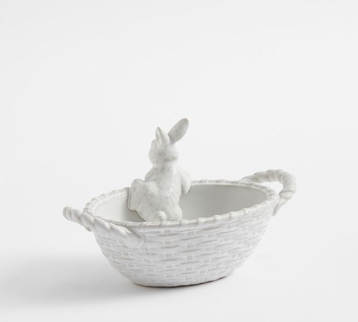 Rustic Bunny Basketweave Handcrafted Stoneware Candy Bowl | Pottery Barn (US)