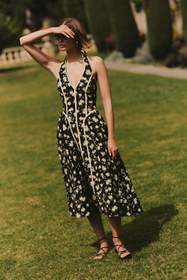 By Anthropologie Halter V-Neck Fit & Flare Midi Dress | Anthropologie (US)