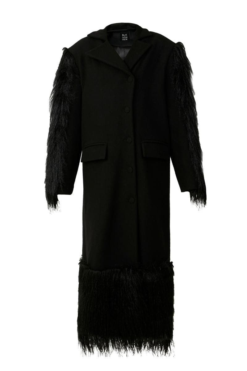 BLACK FURRY LONG COAT | Blikvanger | CULT MIA | CULT MIA UK LTD