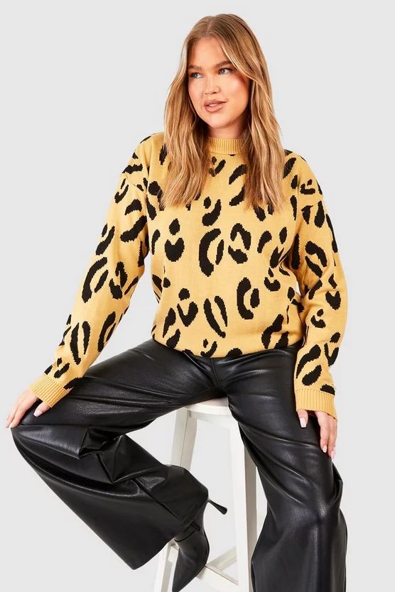 Plus Leopard Knitted Sweater | Boohoo.com (US & CA)