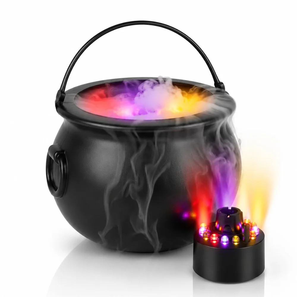 The Holiday Aisle Halloween 2pc Multi Pack Black Plastic Cauldron with Mist Maker Multi Color Fog... | Wayfair North America