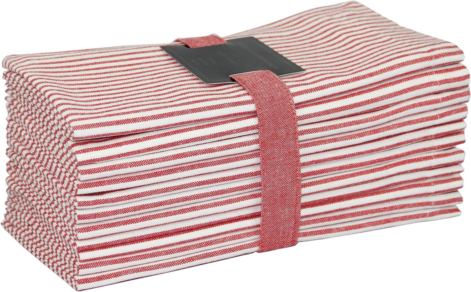 COTTON CRAFT - 12 Pack Striped Napkin – Red - 100% Cotton Napkin 20x20 Inches - Tailored with M... | Amazon (US)