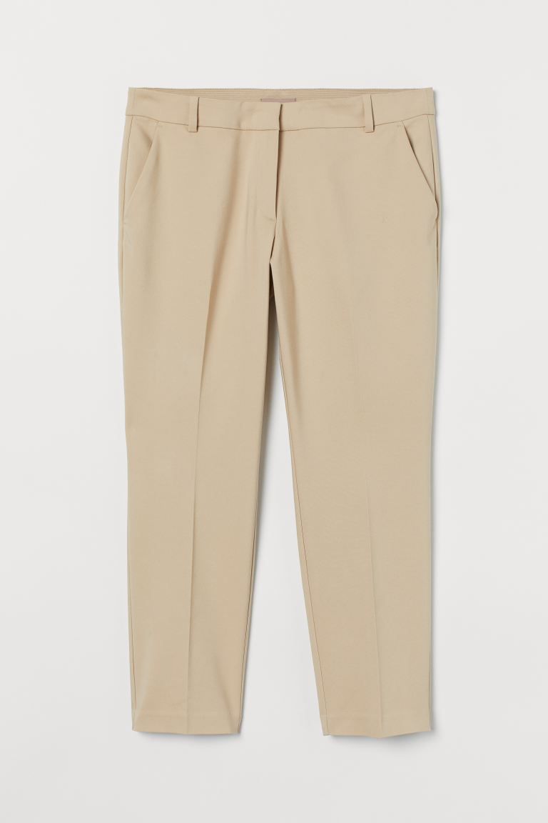 Ankle-length slacks in a stretch cotton blend with a regular waist. Concealed, elasticized waistb... | H&M (US + CA)