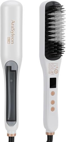 Steam Hair Straightener Brush, 2-in-1 Detangling & Straightening Brush | Steam Function & Dense Ceramic Bristles Smooth Frizz, Low Temperature Setting 320-400℉, 15S Rapid Heating, Dual Voltage | Amazon (US)