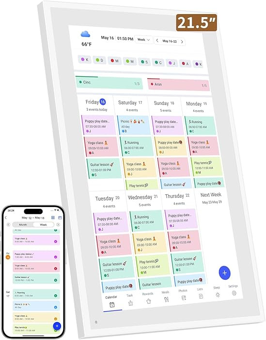 Smart Digital Calendar: 21.5-Inch Electronic Wall Calendars & Chore Chart, Full HD Interactive To... | Amazon (US)