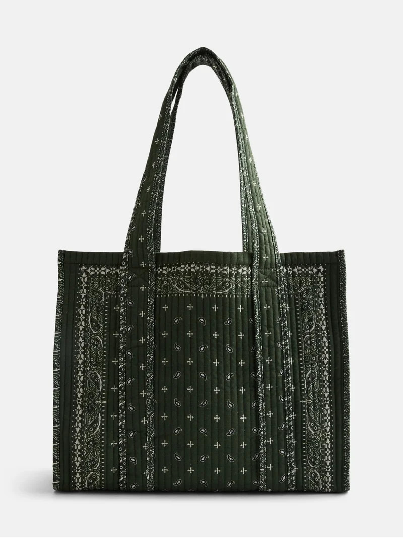 No Boundaries Quilted Tote Bag, Women's, Olive Bandana | Walmart (US)