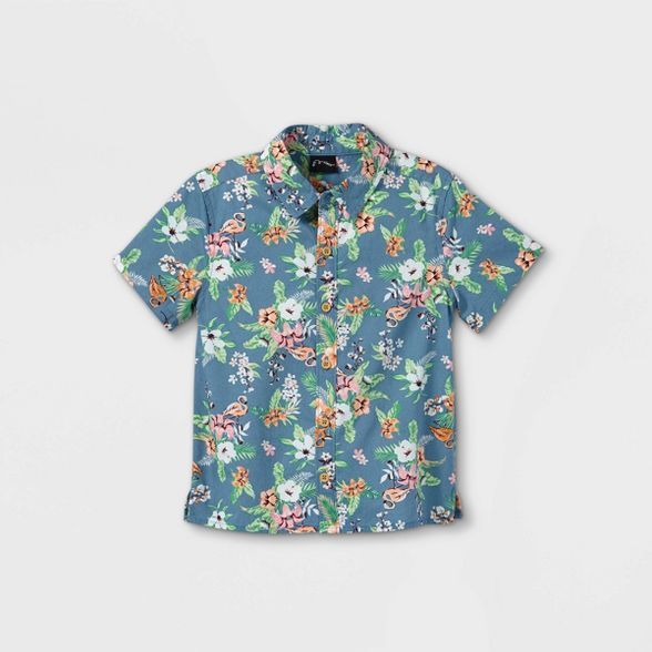 Toddler Boys' Tropical Floral Button-Down Shirt - art class™ Dark Blue | Target