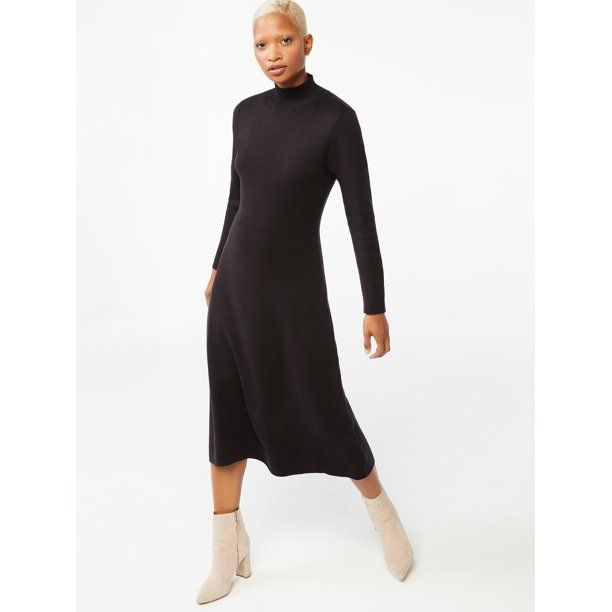 Free Assembly Women's Turtleneck Fit and Flare Sweater Dress - Walmart.com | Walmart (US)