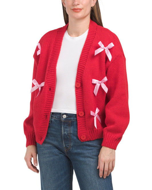 Long Sleeve Bow Applique Cardigan | TJ Maxx