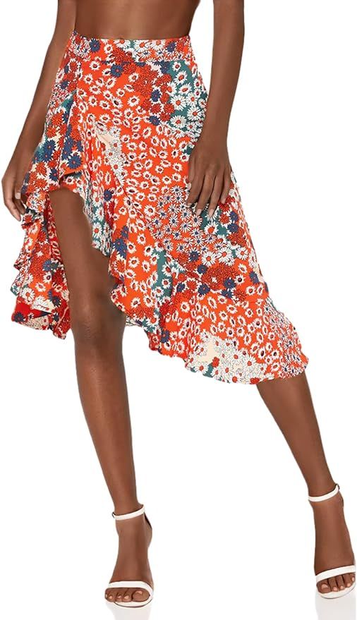 Verdusa Women's Ruffle Trim High Split Printed Skirt | Amazon (US)