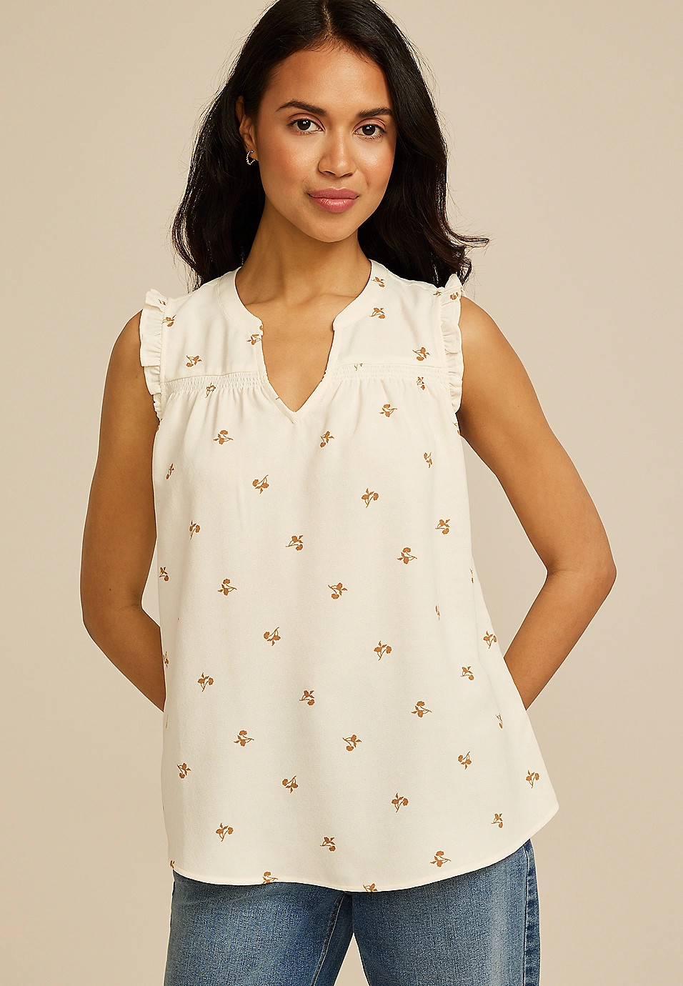 Floral Notched Neck Ruffle Tank Top | Maurices