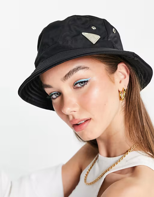 River Island triangle emblem nylon bucket hat in black | ASOS (Global)