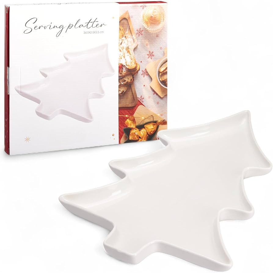 MIJOMA Servierplatte Weihnachten – weiße Porzellanplatte in Tannenbaumform – Weihnachts-Tell... | Amazon (DE)