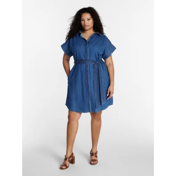 Terra & Sky Women's Plus Mini Denim Shirt Dress, Sizes 0X-5X | Walmart (US)