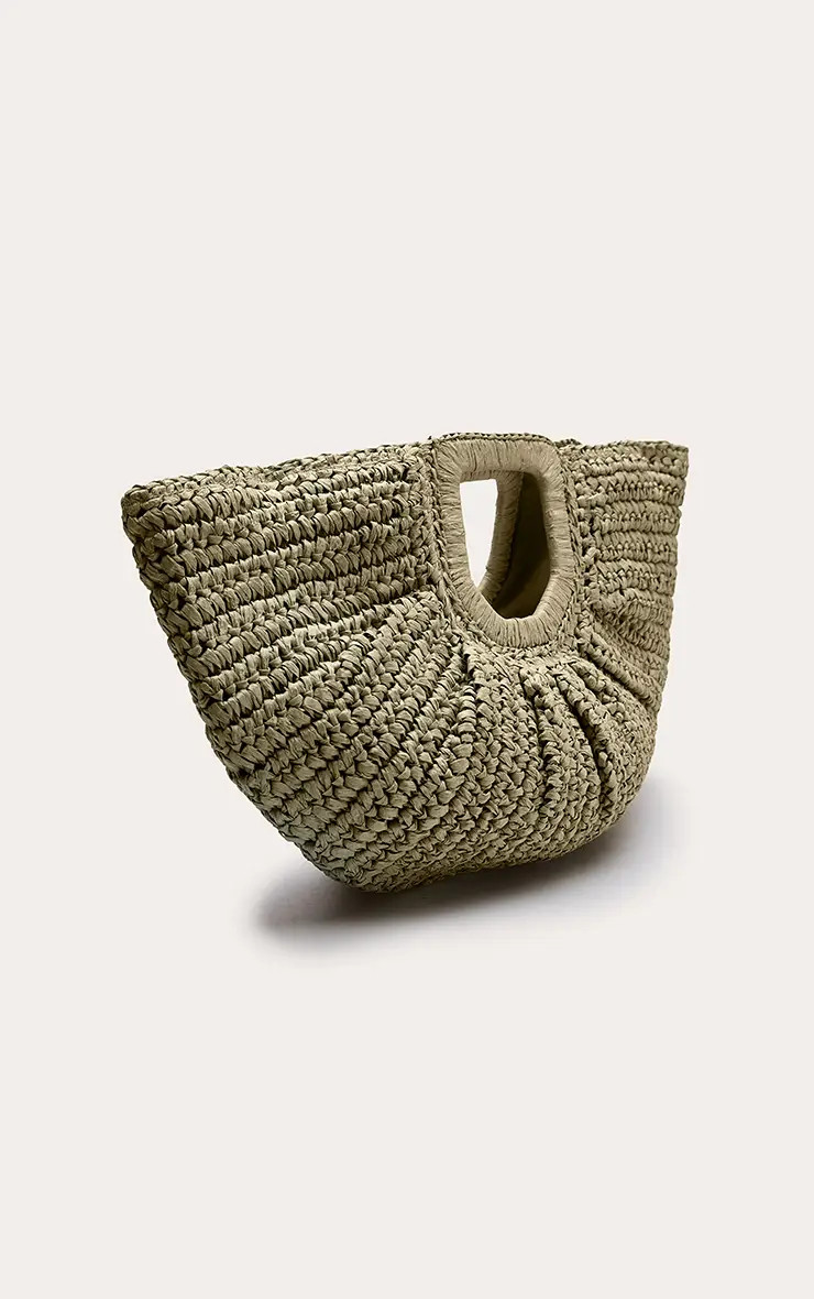 Sage Raffia Rounded Clutch Bag | PrettyLittleThing UK