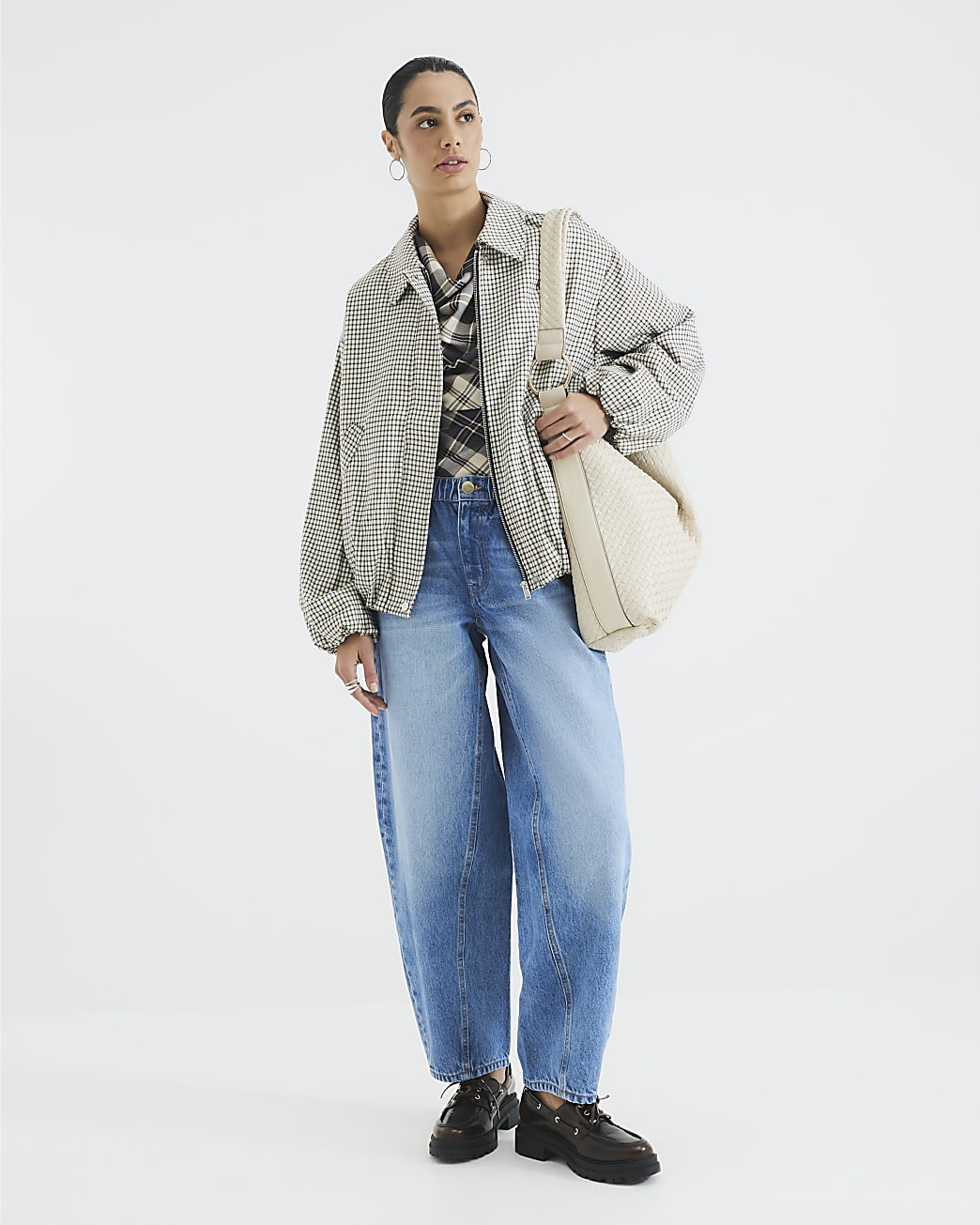 Blue Elasticated Barrel Leg Jeans | River Island UK & IE