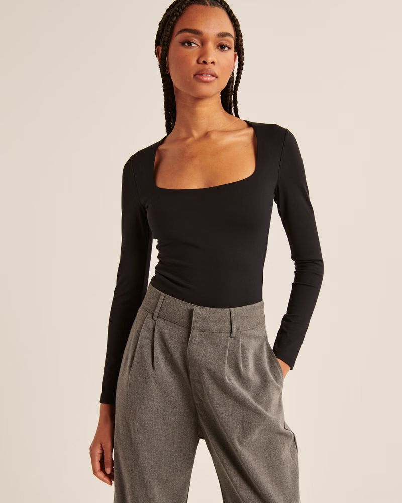 Long-Sleeve Double-Layered Seamless Fabric Squareneck Bodysuit | Abercrombie & Fitch (US)