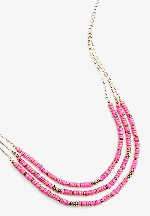 Pink Beaded Drape Layered Necklace | Maurices