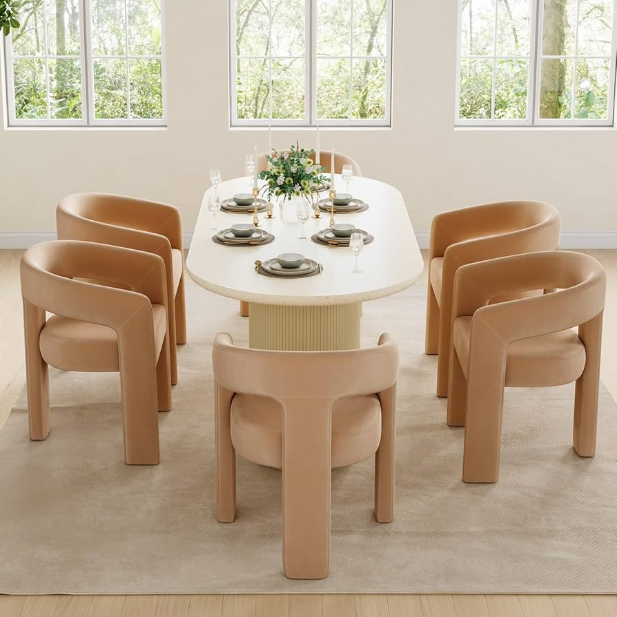 BESTANO Set of 6 Modern Velvet Fabric Upholstered Dining Chairs with Open-Back, Cute Barrel Side ... | Amazon (US)
