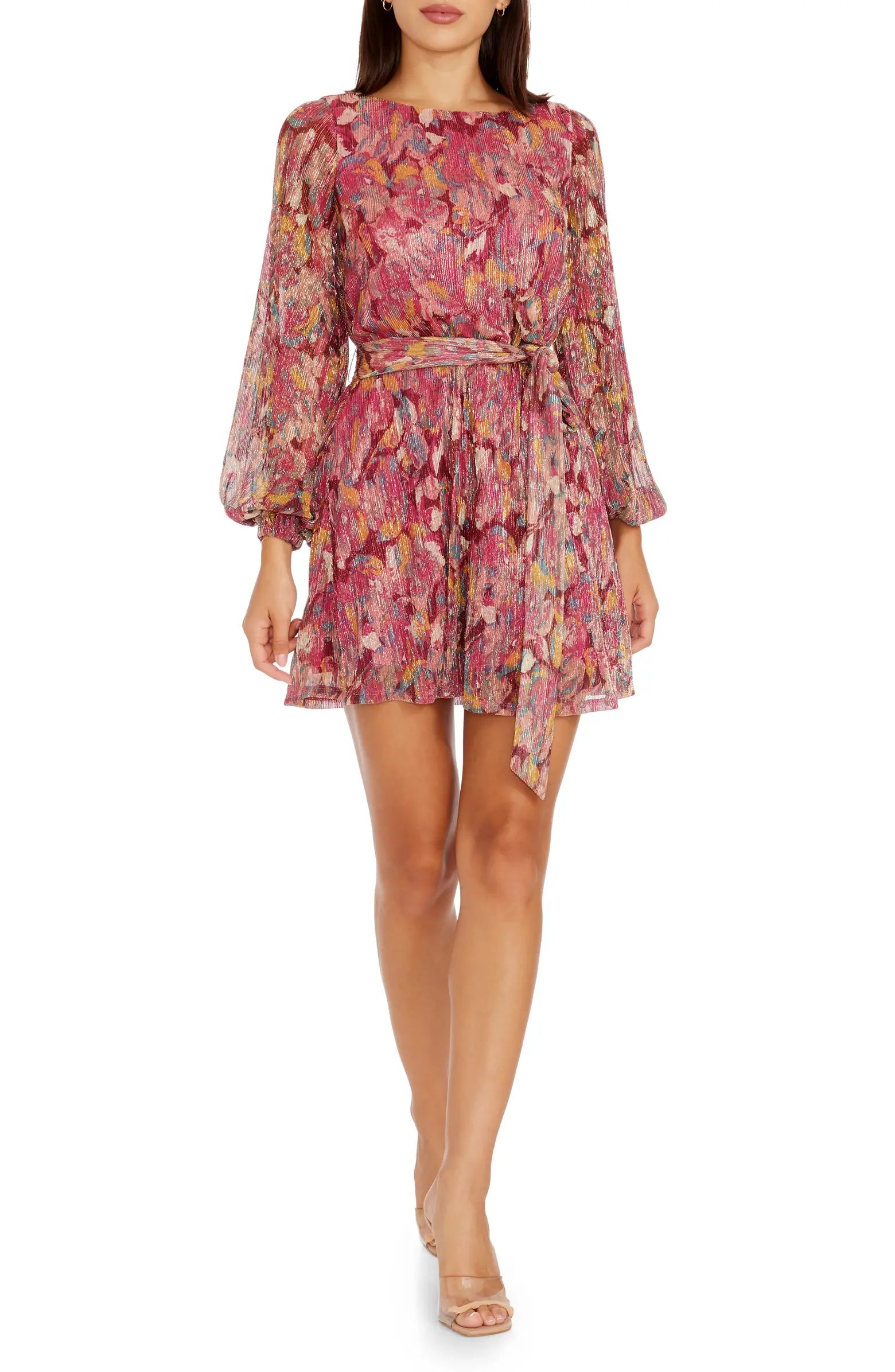 Kirsi Long Sleeve Metallic Floral Minidress | Nordstrom