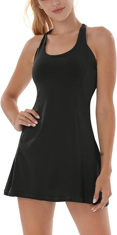 Tennis Dress for Women Workout Dress with Built-in Bra & Shorts Pockets Athletic Dress for Exerci... | Amazon (US)