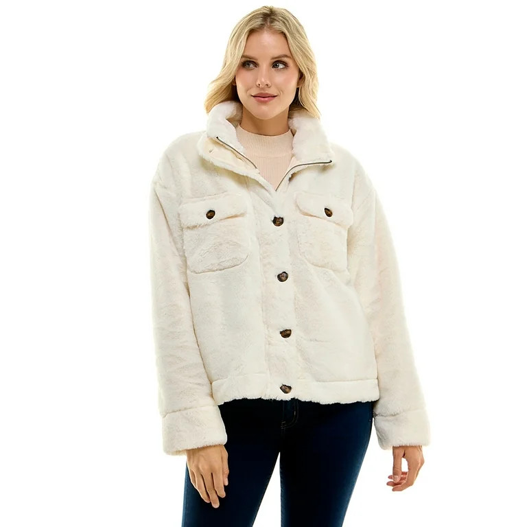Time and Tru Women's Faux Fur Bungee Shacket | Walmart (US)