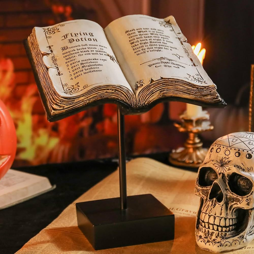 Bshine Halloween Spell Book Decor Tabletop Stand Resin 11.4'' Tall, Wizard Witch Spell Book Horro... | Amazon (US)