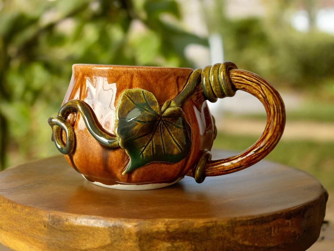 Pumpkin Mug, Handmade Ceramic Mug, Pumpkin Leaves Mug, Autumn Mug, Seasonal Mug/personalization O... | Etsy (US)