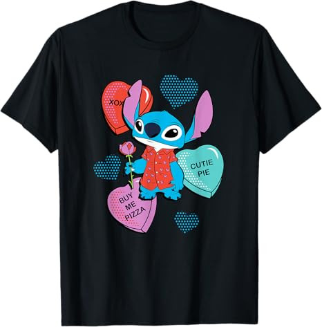 Disney Stitch Funny Candy Hearts Valentine's Day T-Shirt | Amazon (US)
