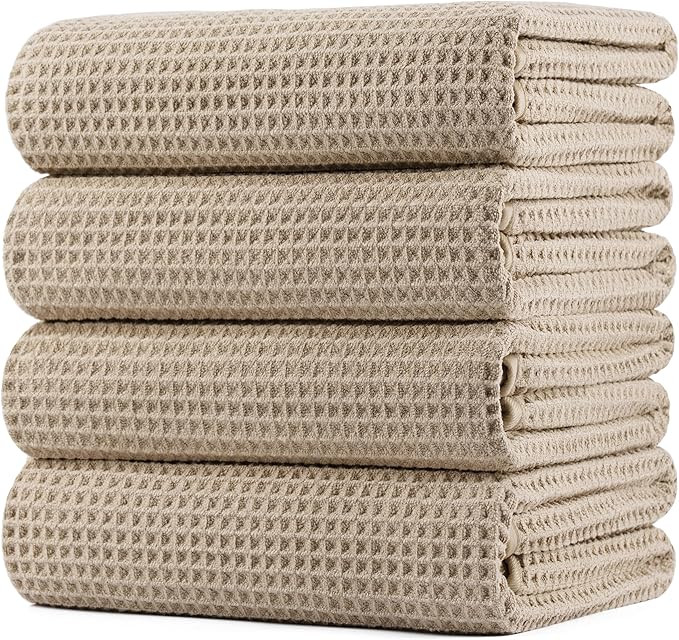 POLYTE 430 GSM Microfiber Oversize Quick Dry Lint Free Bath Towel, 60 x 30 in, 4 Pack (Waffle Wea... | Amazon (US)
