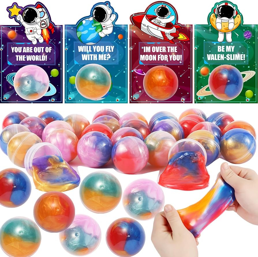 28 Pack Valentines Day Cards for Kids Classroom with Galaxy Slime, Space Themed Slime Toys with V... | Amazon (US)